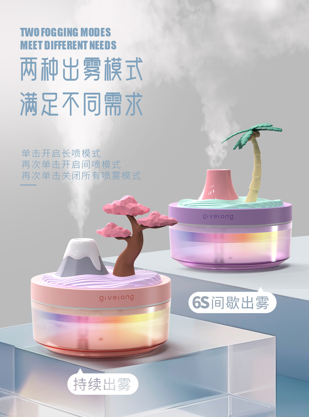 跨境代发家用桌面USB景观加湿器七彩氛围灯喷雾小夜灯儿童补水仪详情14