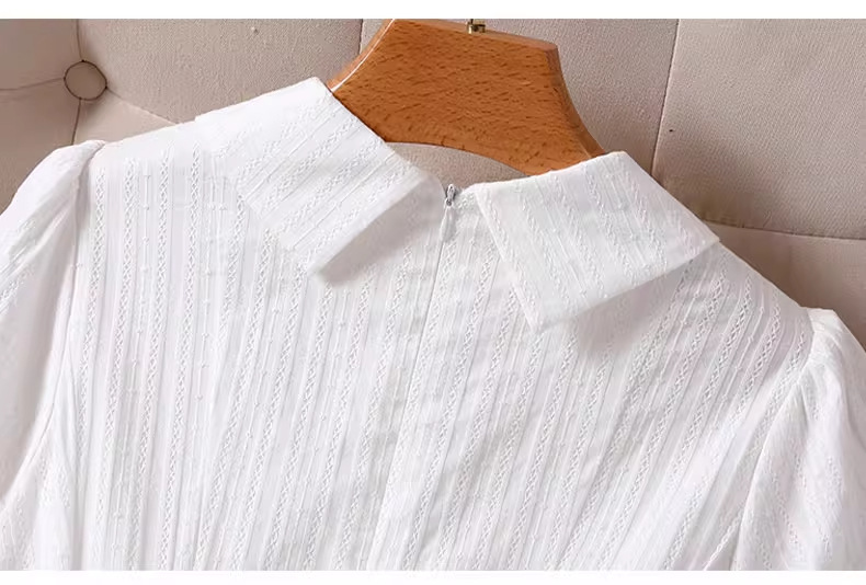 新中式白色泡泡袖衬衫连衣裙子女夏季法式气质小个子收腰甜美短裙详情12
