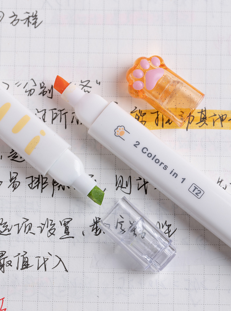 猫爪荧光笔标记笔学生用彩色划重点彩笔做笔记专用手账笔莫兰迪色详情14