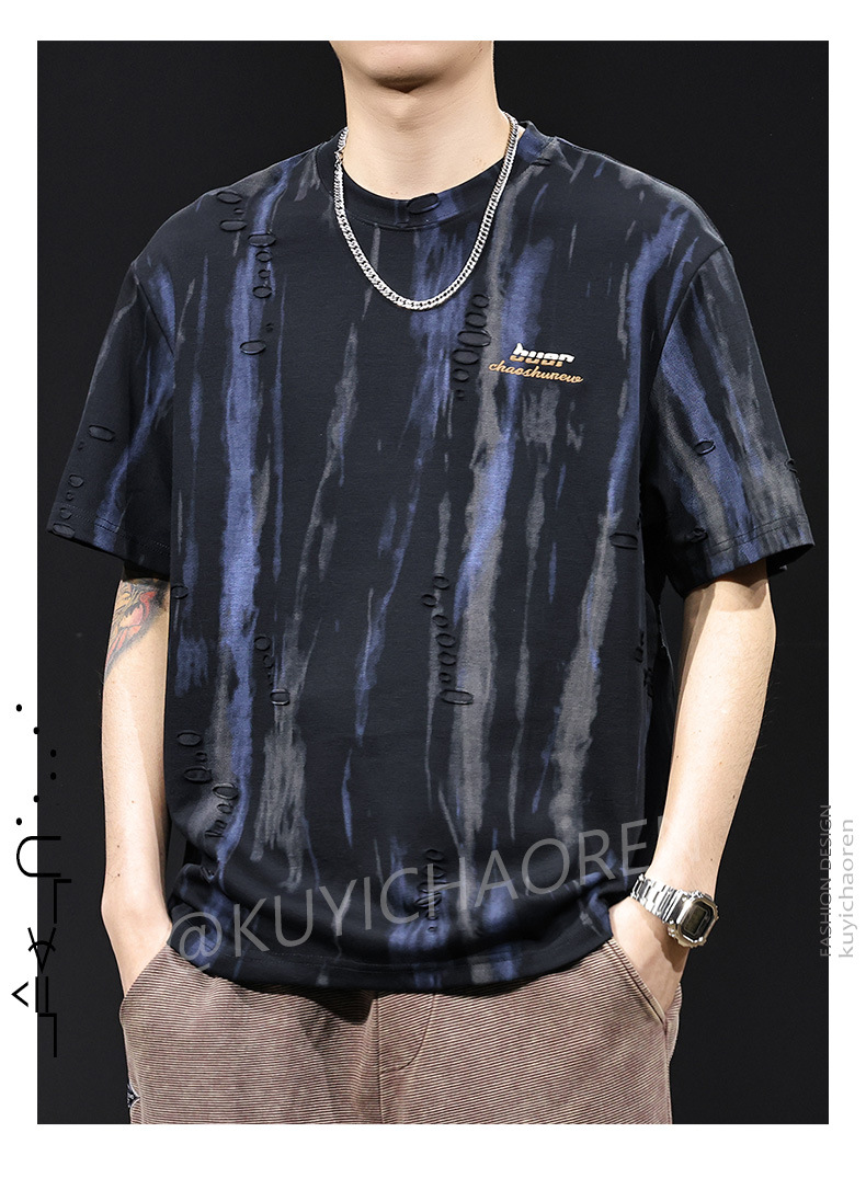 提花漏洞潮牌短袖t恤男士夏季2025新款大码高端衣服美式复古体恤详情9