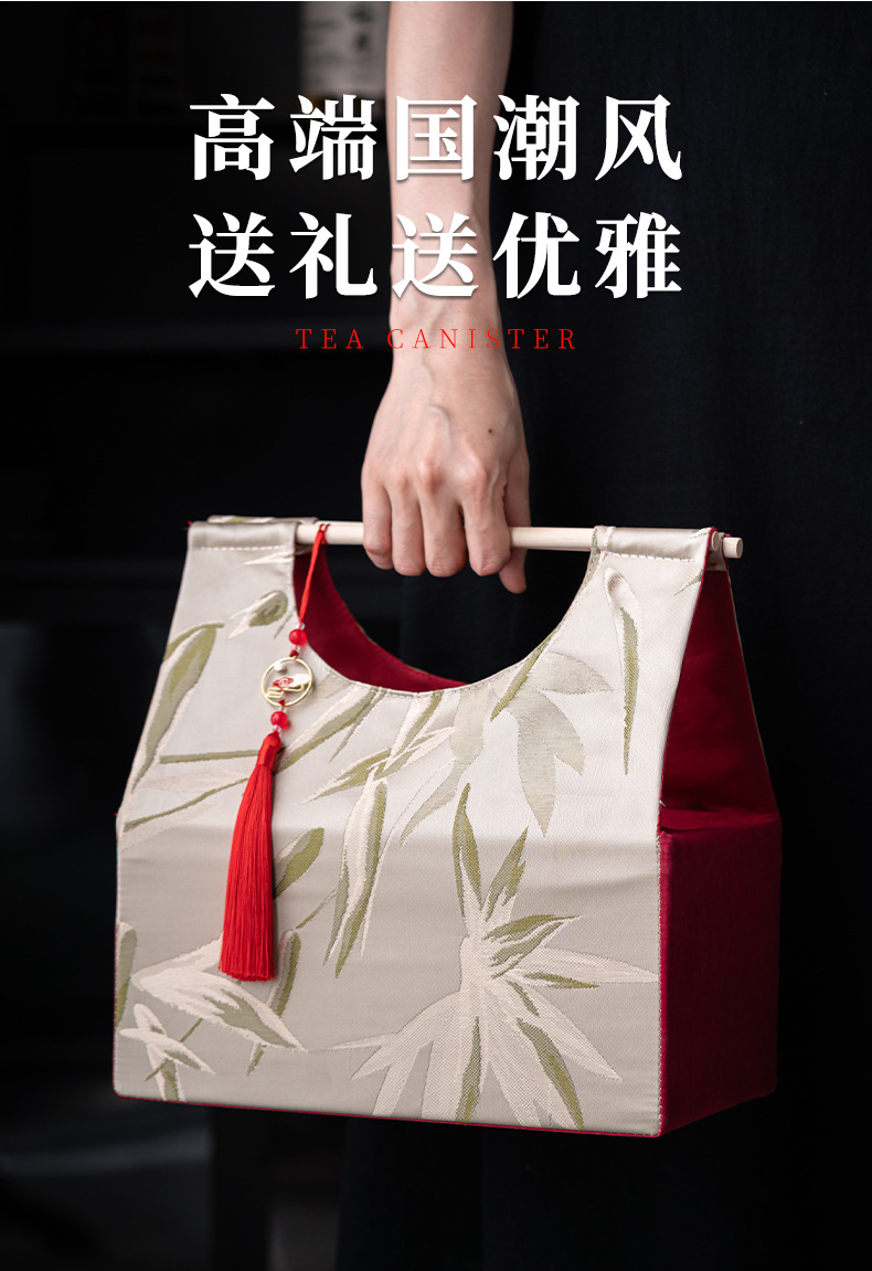 轻奢布包茶叶罐套装陶瓷茶仓防潮密封罐存储罐创意伴手礼定制logo详情10