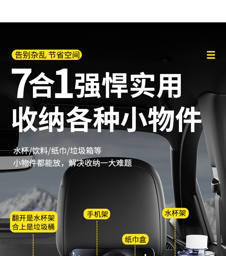 汽车椅背收纳盒纸巾盒多功能储物箱车载座椅后靠背置物盒水杯架挂详情4