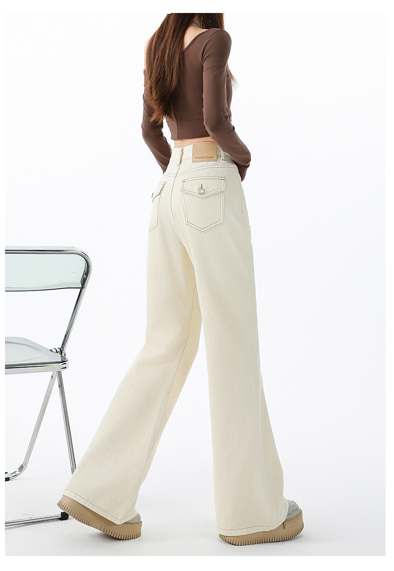 米白色不贴腿微喇牛仔裤女秋季美式辣妹高街宽松垂感阔腿喇叭裤子详情16