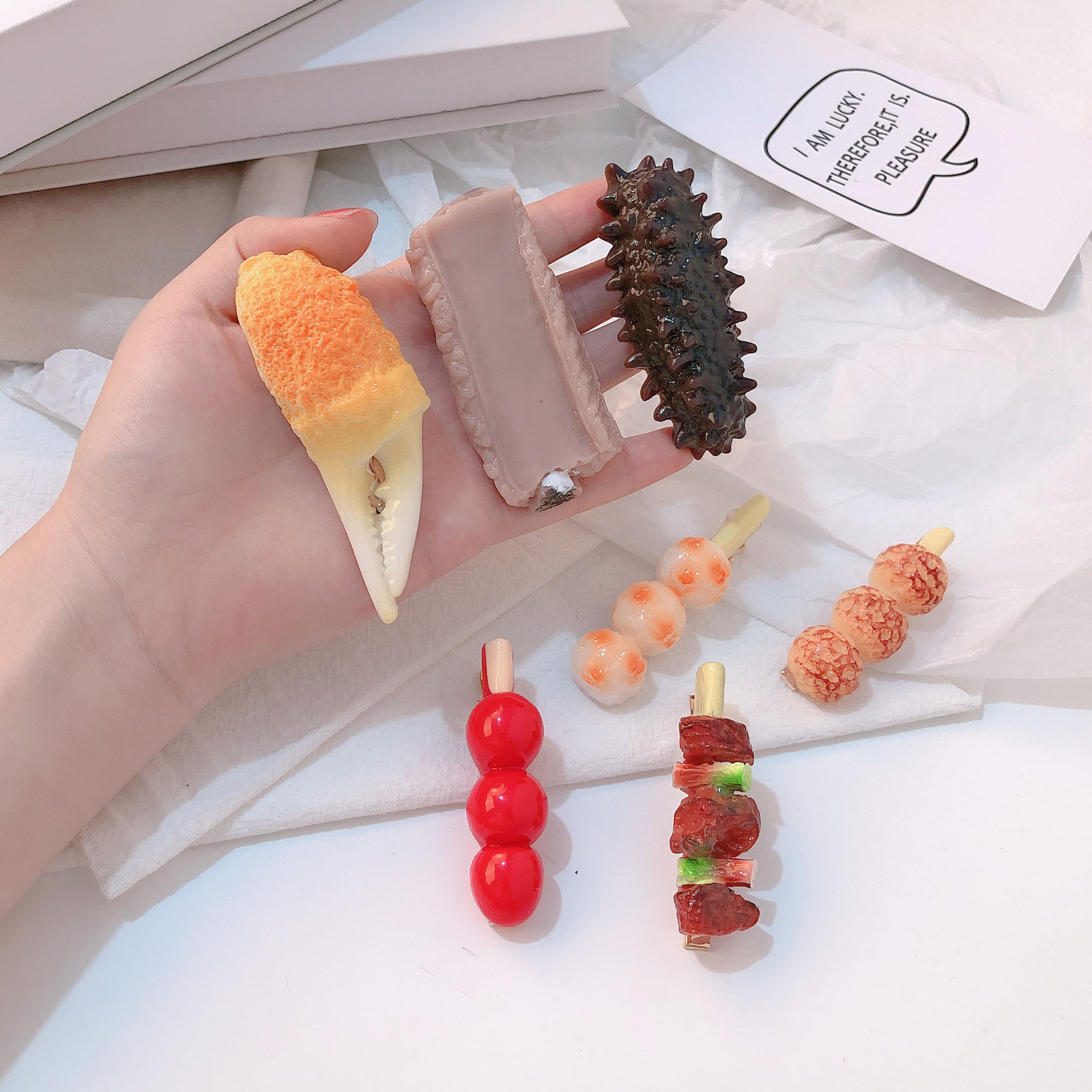 Fun ribs, simulated food, crab claws, funny grilled meat, hair clips, sea cucumber, creative side clips, sugar-coated haws, hair accessories pic 6