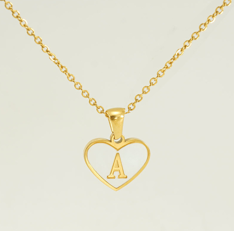 Cross-border bestseller: 26-letter heart-shaped shell necklace, a versatile stainless steel letter pendant for women with a European and American style pic 31