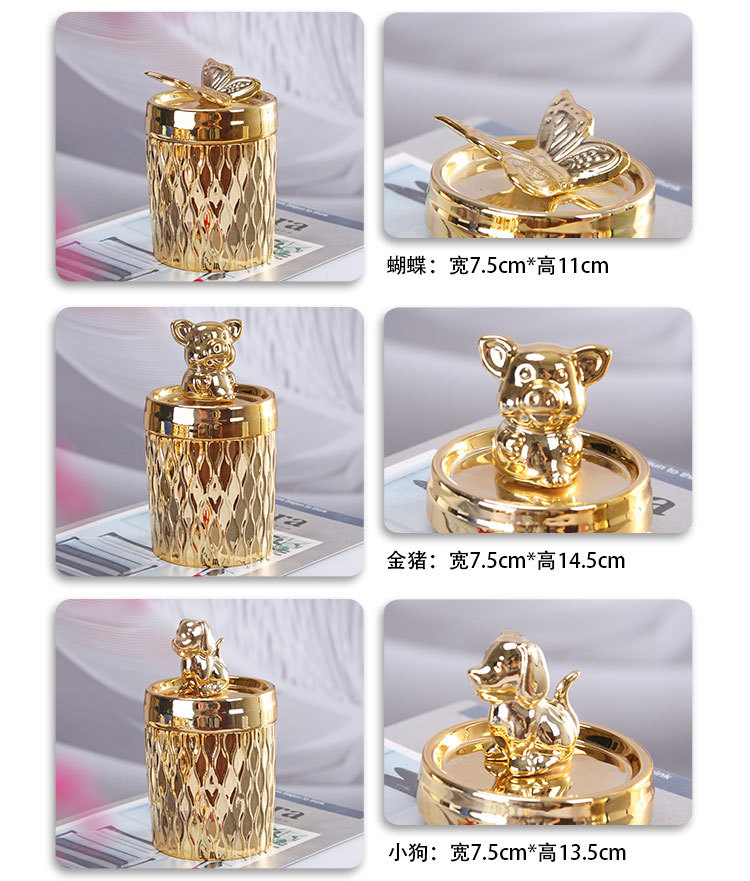 Ceramic handicrafts, animal gold storage sealed storage jar, candle fragrance jar, decorative items, home jewelry display box pic 7