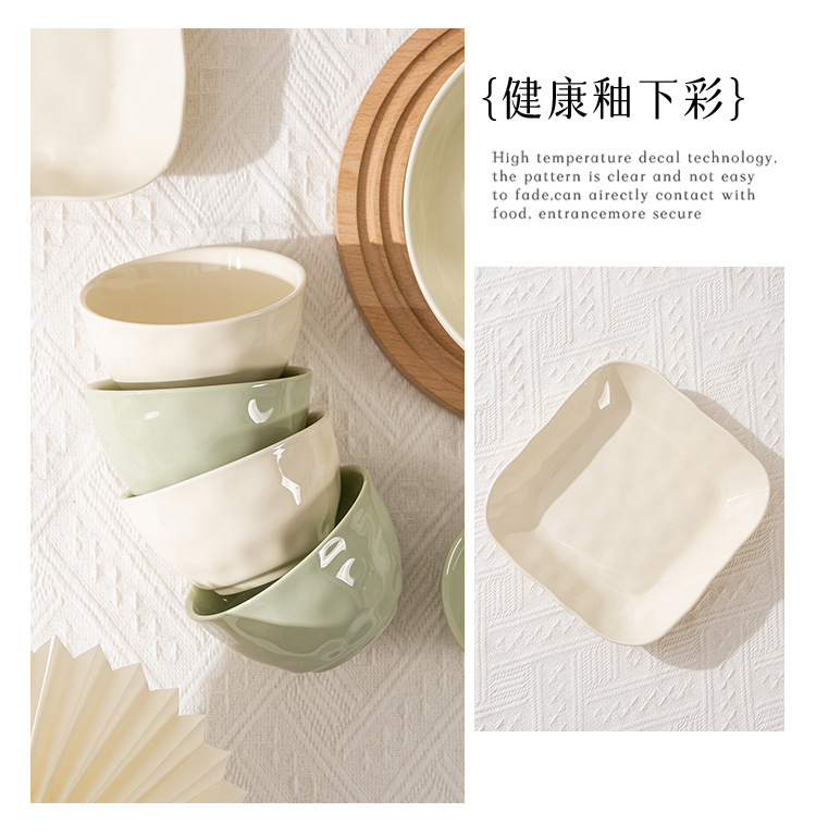 Ceramic bowls, light luxury, high appearance level, ins cream style household rice bowls, vegetable plates, tableware set wholesale pic 7