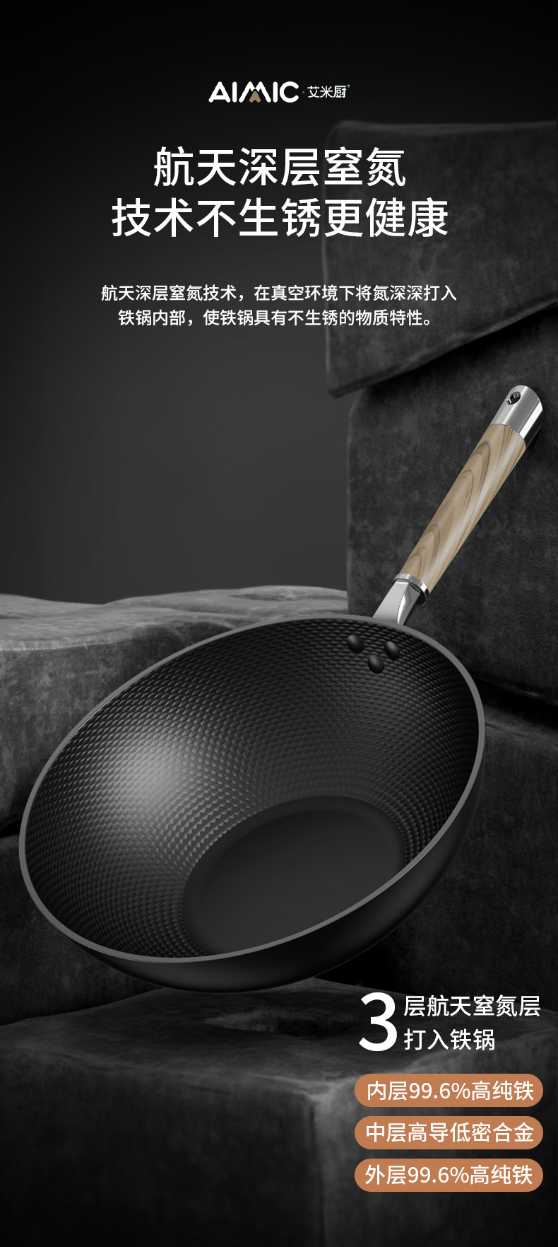 Forged old iron wok, household uncoated stir-frying wok, non-stick wok, non-stick, healthy cookware, durable pic 3
