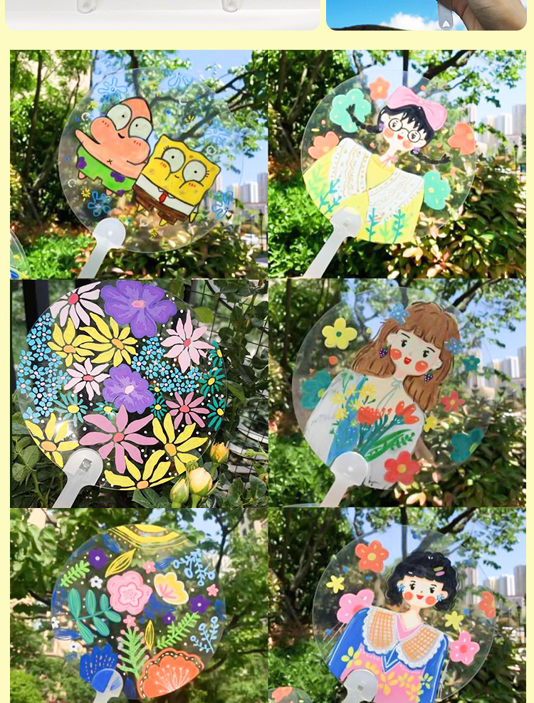 diy透明扇子空白pvc圆扇手工儿童涂鸦画画手工咕卡美术绘画涂鸦详情8