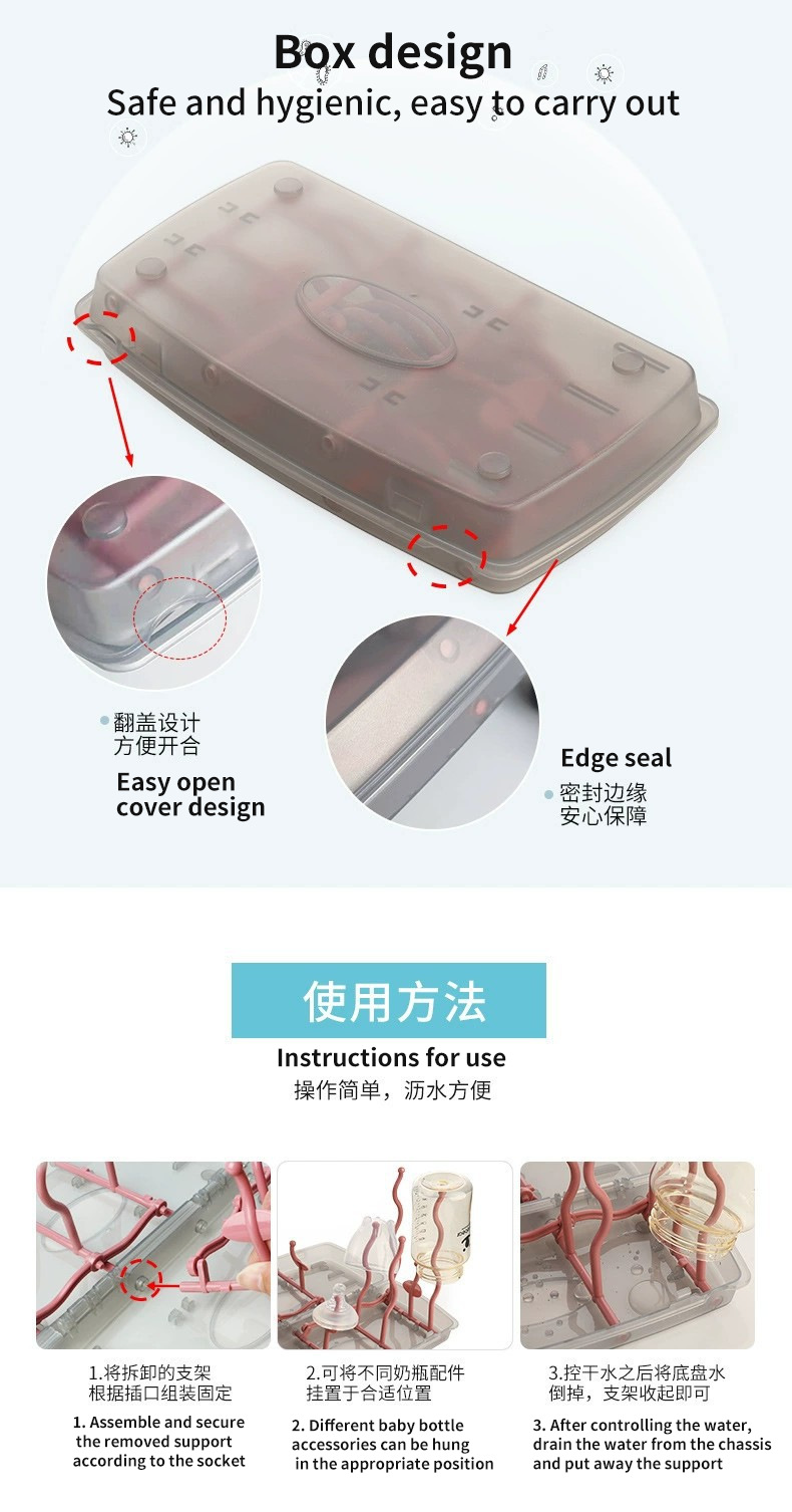 防尘带盖奶瓶架晾干架多功能折叠沥水架奶嘴滤水架收纳盒装旅行款详情11