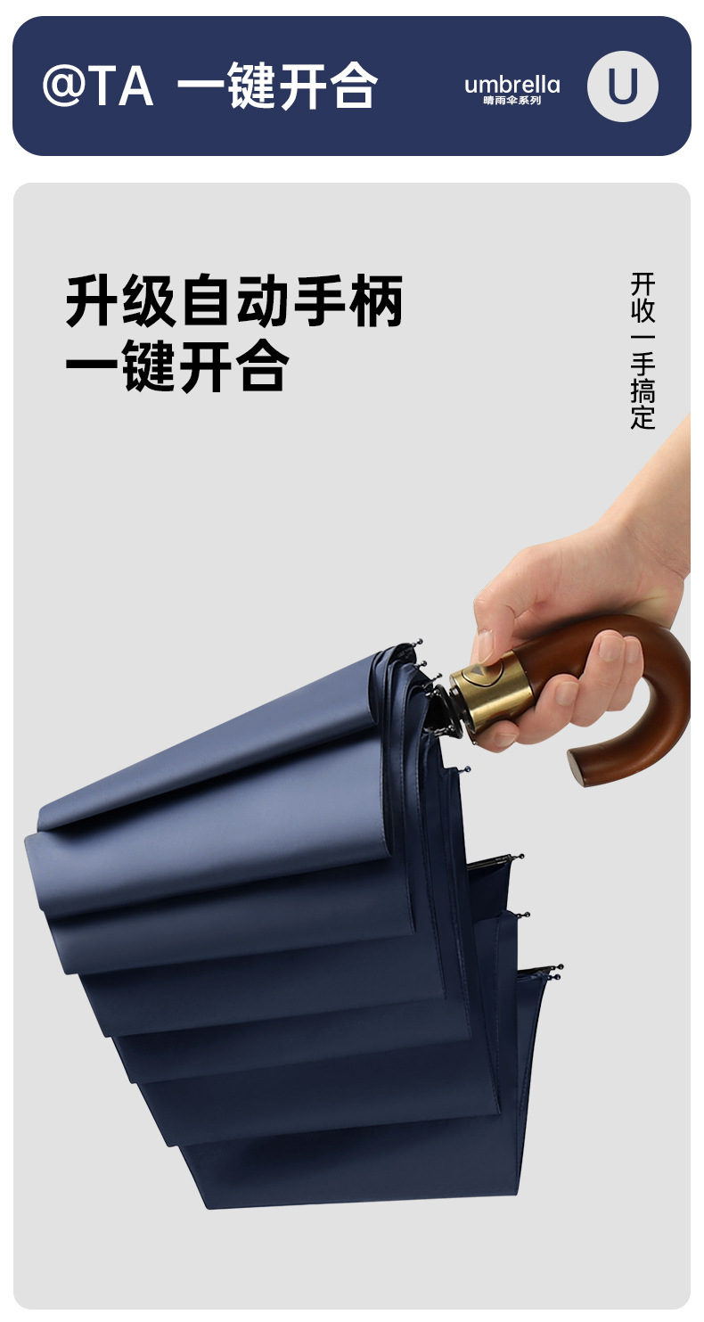 新款10全自动彩胶遮阳伞弯柄商务伞三折晴雨伞礼品伞加印logo广告详情16