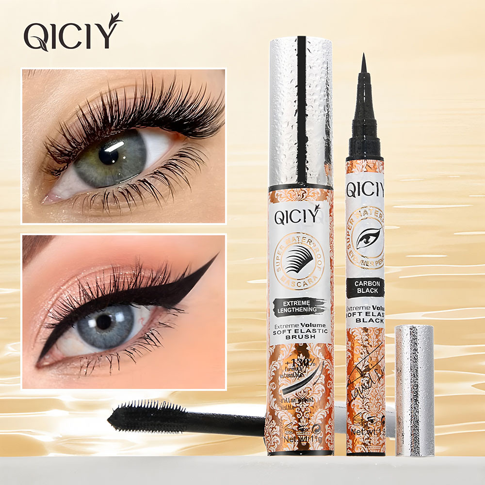 【跨境专供】QICIY+2合1睫毛+眼线套盒防水防汗顺滑卷翘纤长批发详情8