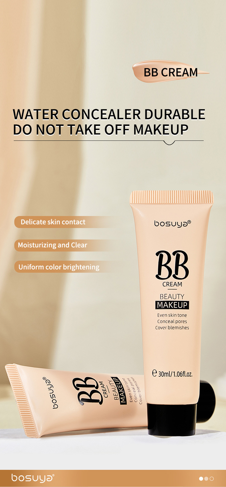 【 Cross-border Exclusive 】Bosuya Long-lasting Moisturizing Concealer Foundation, Pore-Invisible and Non-Smudging bb Cream Wholesale pic 2