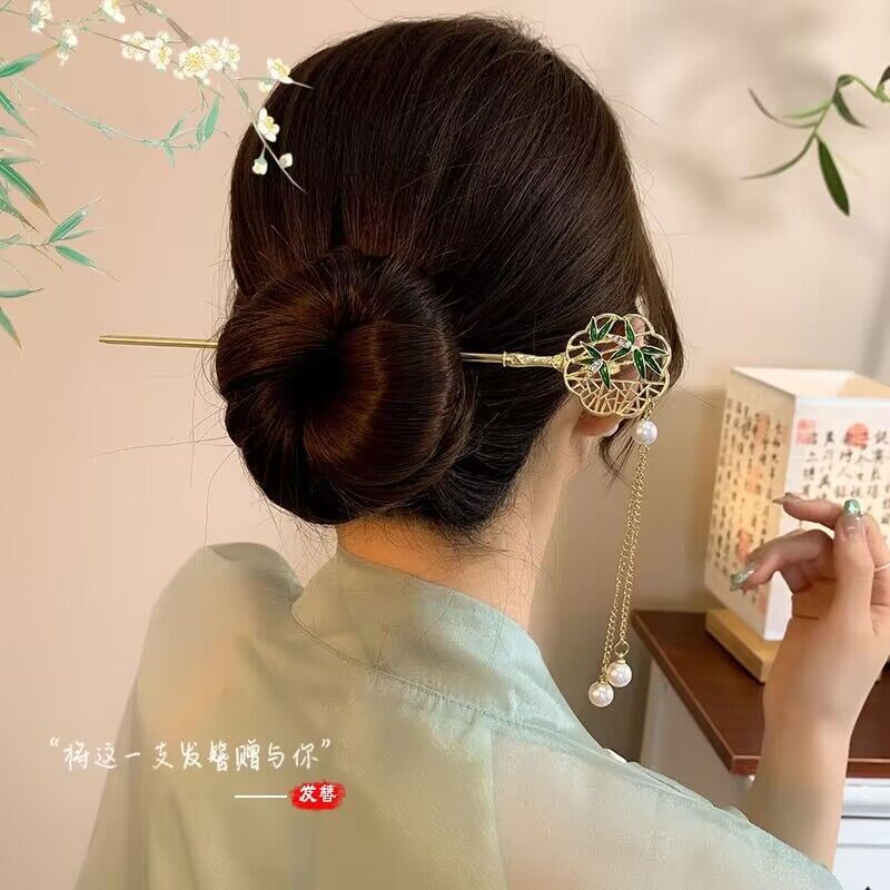 高级感新中式发钗铃兰花发簪超仙步摇流苏盘发簪古风汉服发饰头饰详情6