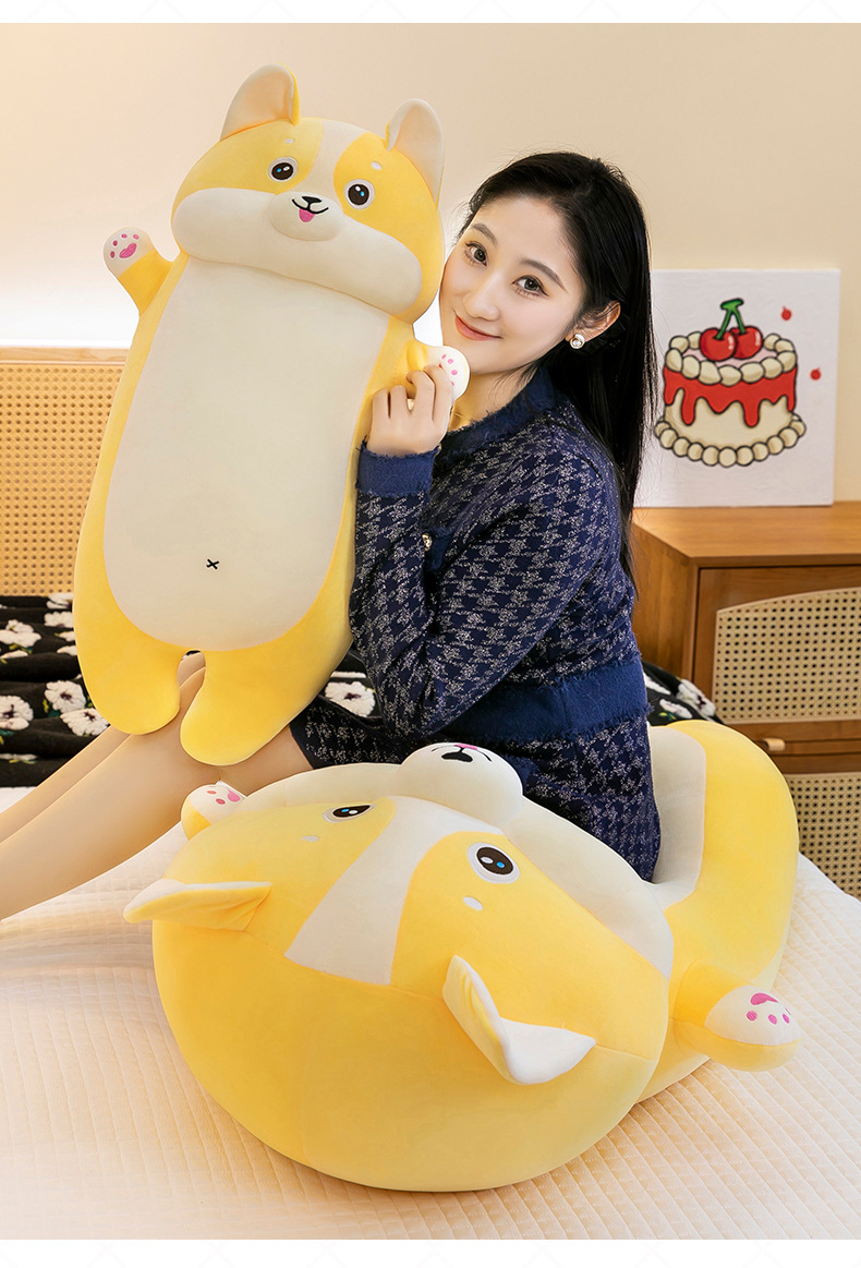 Cross-border cute long cartoon Corgi plush toy pillow, soft and adorable peach-bottomed girl bed companion doll gift pic 12
