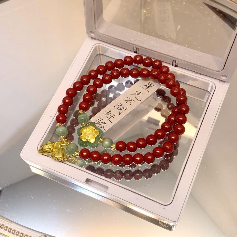 新中式仿朱砂手链批发双层串珠叠带手串小红书爆款文创热销详情2