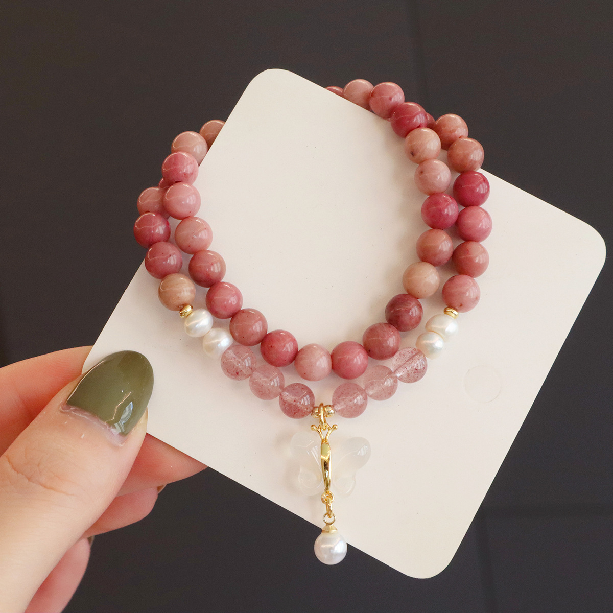 红纹石手链天然淡水珍珠玉髓高级感天然石手串女平安扣星星设计详情5