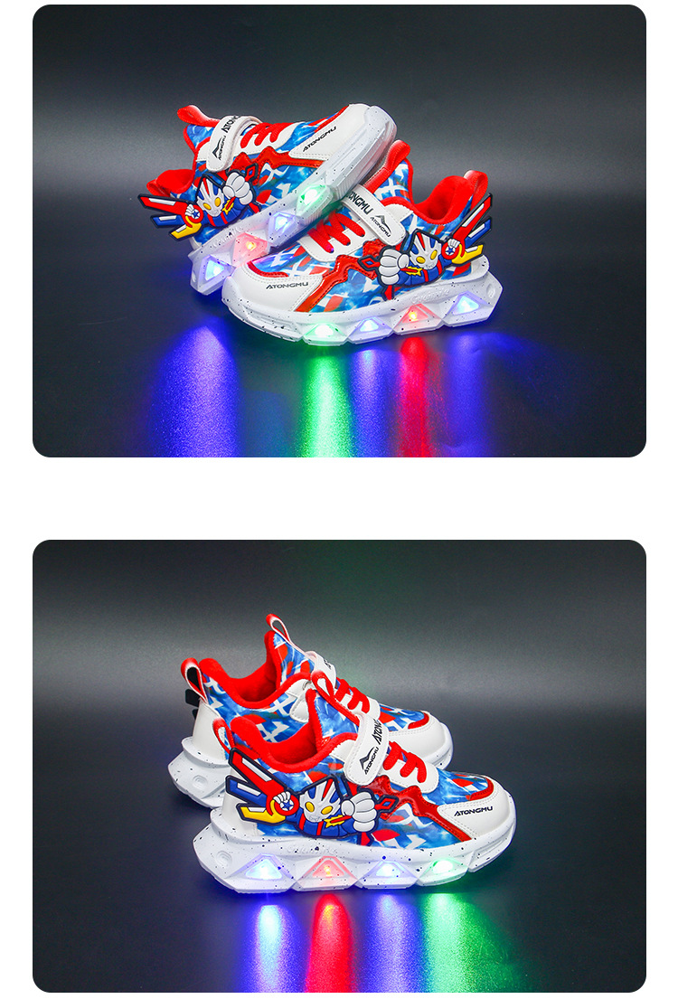 批发带灯儿童运动鞋男2025春秋新款皮面防水男童鞋中小童跑步鞋详情31