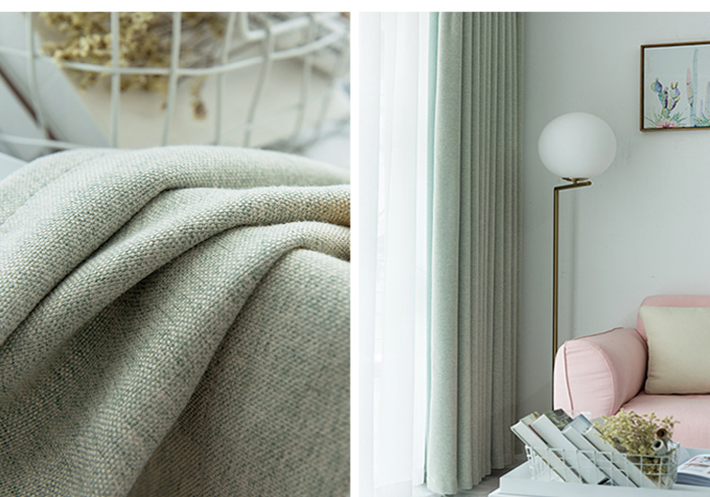 Swan Cotton and linen modern and simple living room and bedroom curtains, solid color thickened fully blackout linen curtain fabric manufacturer for homestays pic 28