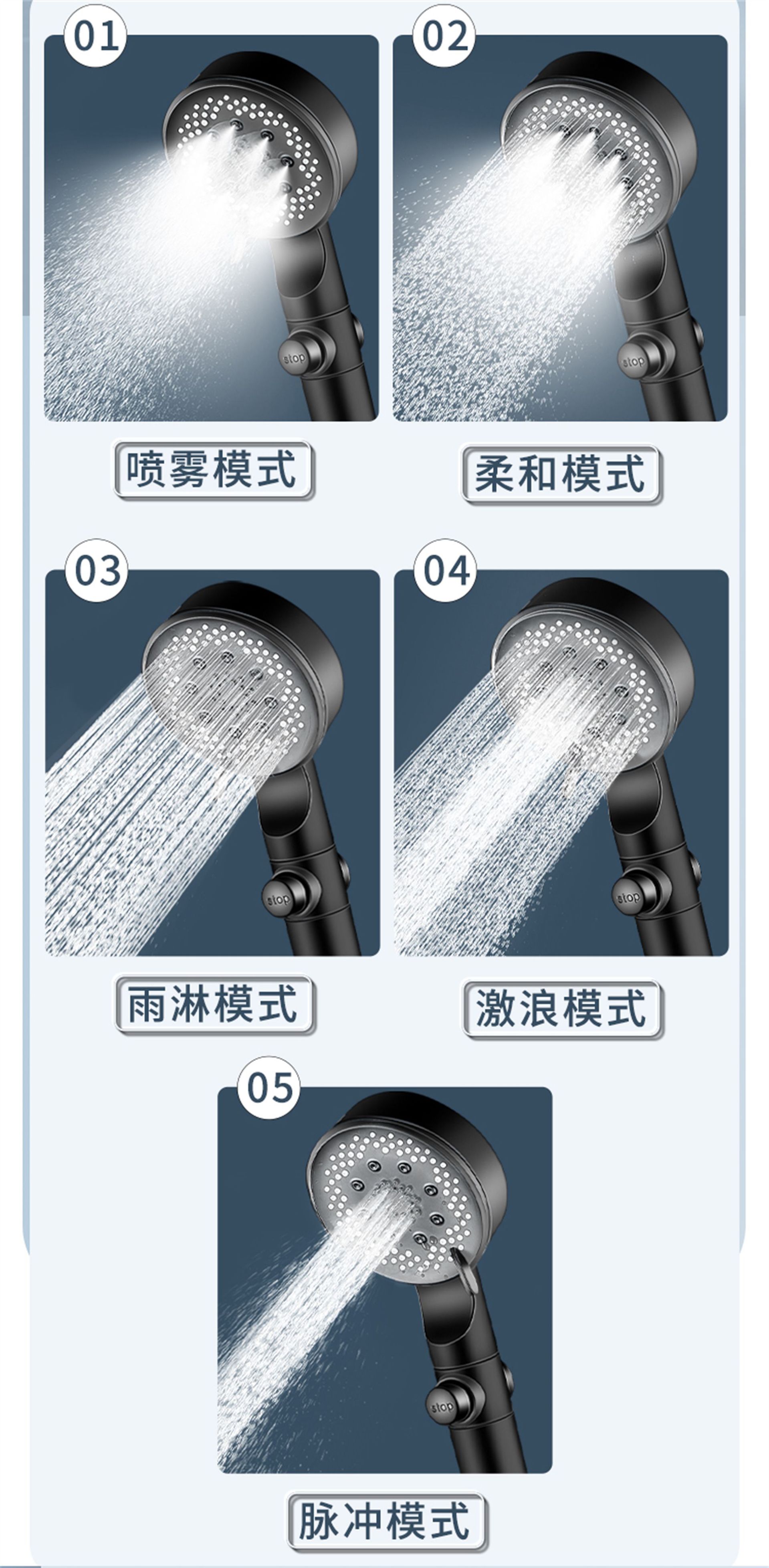 【 Factory Wholesale 】 Pressure-increasing Showerhead, Black Warrior Black Five-Speed Showerhead, Hand-held spray Showerhead pic 9