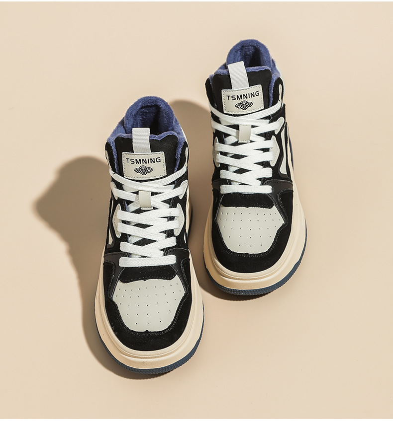 真皮高帮鞋女秋冬厚底拼色板鞋2025新款加绒休闲ins风运动鞋子女详情17