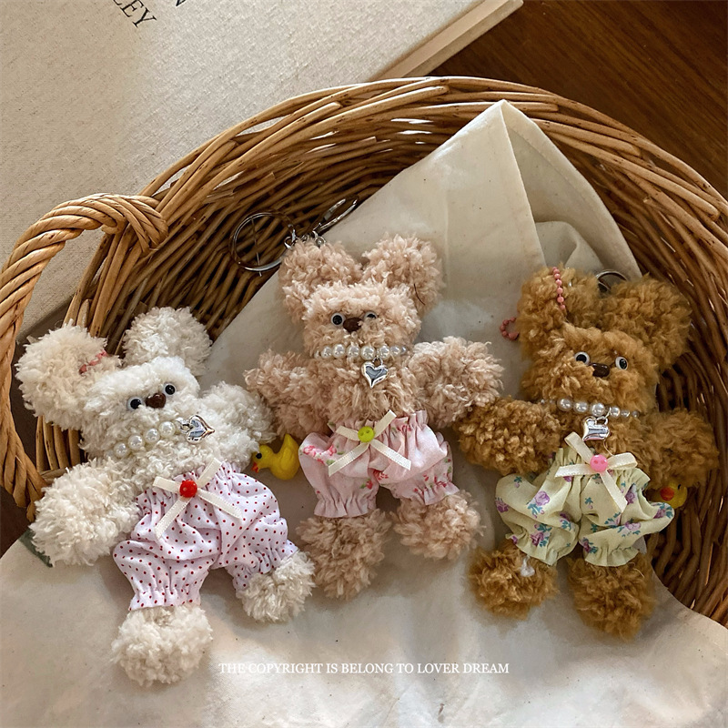 韩国新款珍珠碎花裤子扭扭棒小熊挂件 甜美可爱龙虾扣包包挂饰女详情9