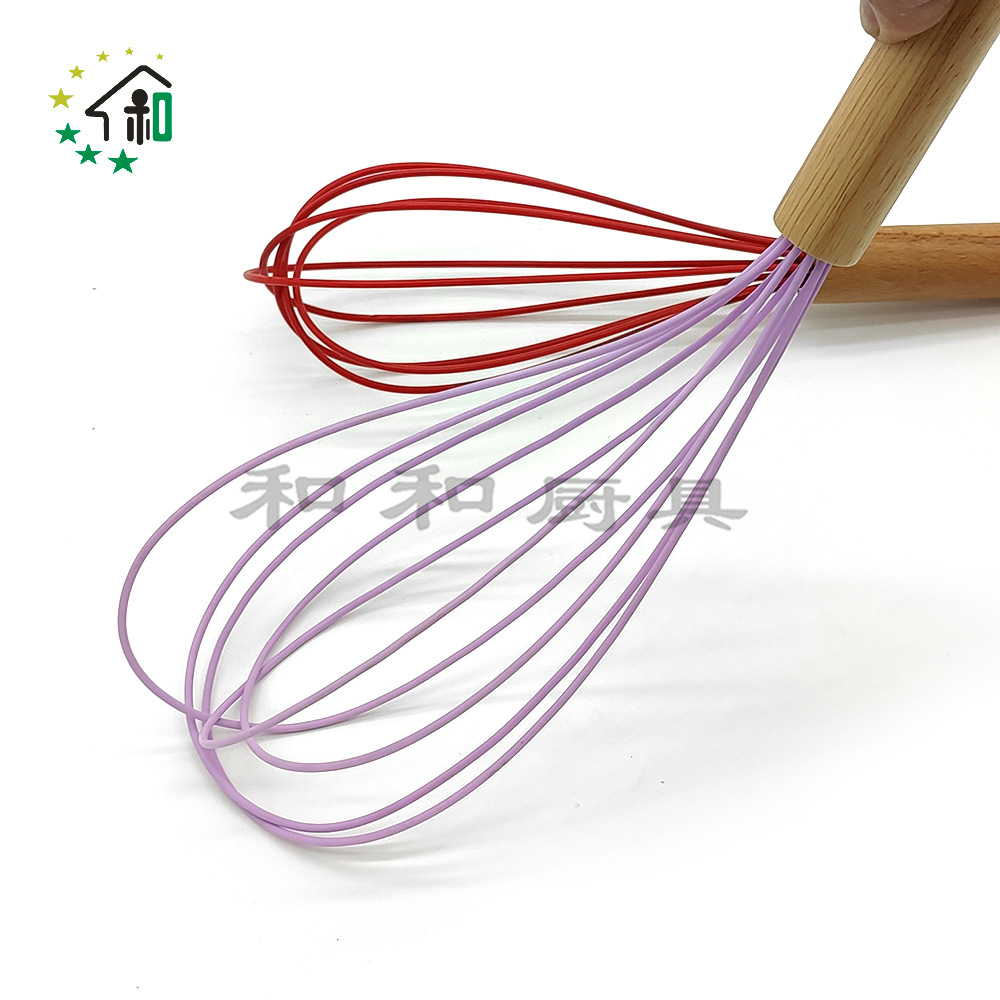 10寸木柄硅胶打蛋器手动搅拌器手动器厨房烘焙工具木柄打发奶油详情5