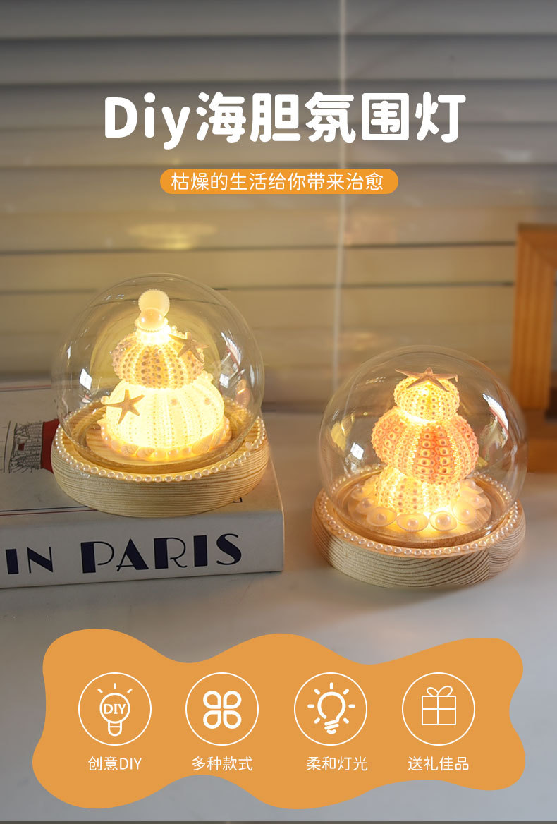 海胆氛围灯 diy材料包手工制作圆球玻璃罩小夜灯海星摆件生日礼物详情1