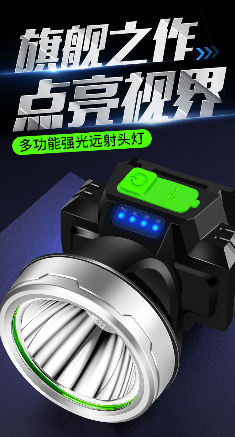 头灯强光可充电户外超亮远射头戴式双锂电超长续航手电夜钓鱼矿灯详情2