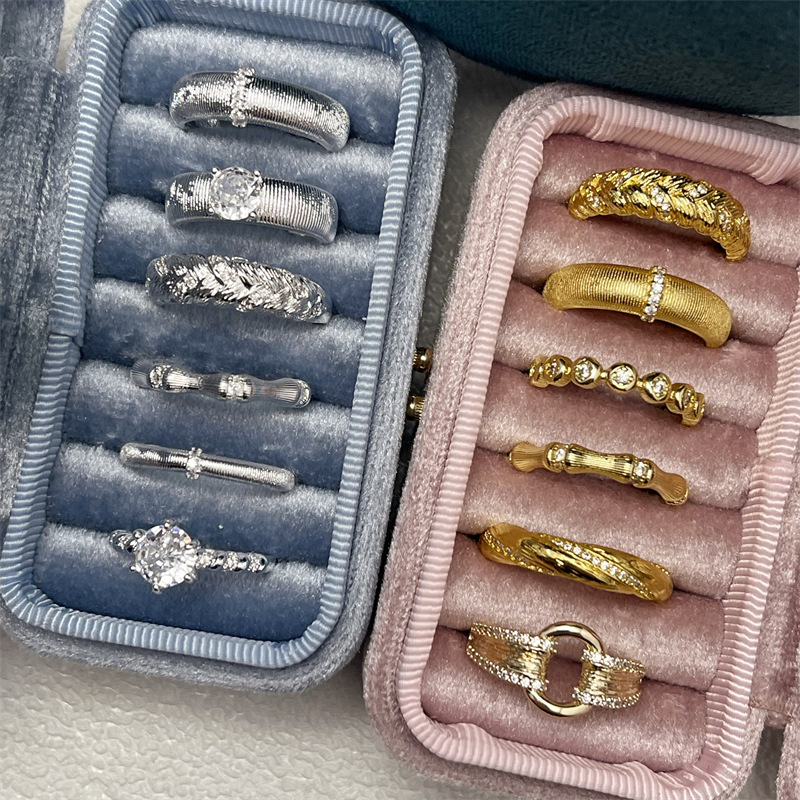 vintage中古风925纯银拉丝锆石戒指女小众高级感不掉色可调节戒指详情10