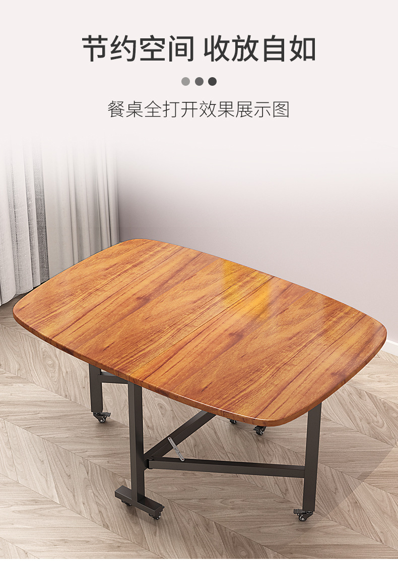 Household three-fold movable folding tables and chairs, small-sized movable folding dining tables and chairs with wheels, simple three-fold tables and chairs pic 6