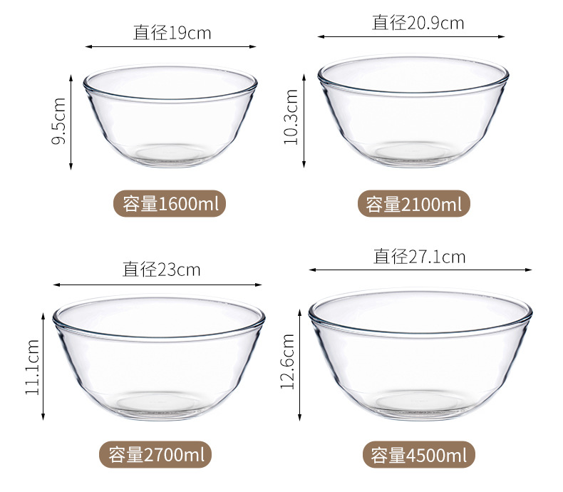 High-temperature resistant transparent glass bowl thickened and microwave-safe high borosilicate glass large household salad bowl pic 17