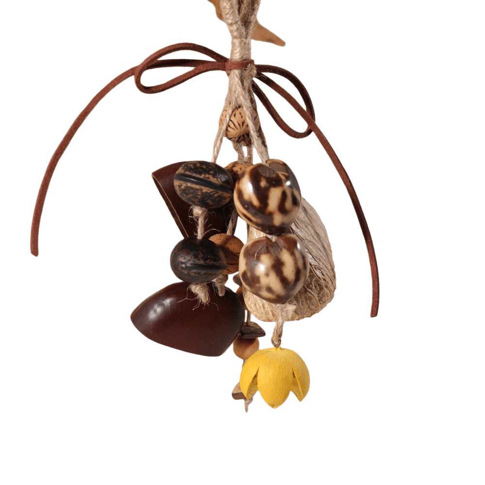 Indonesian handmade fruit shell wind chimes, natural Musical Instruments, sound therapy hand-cranked bells, fruit shell cranked bells, diy wind chime bags, hanging ornaments pic 12