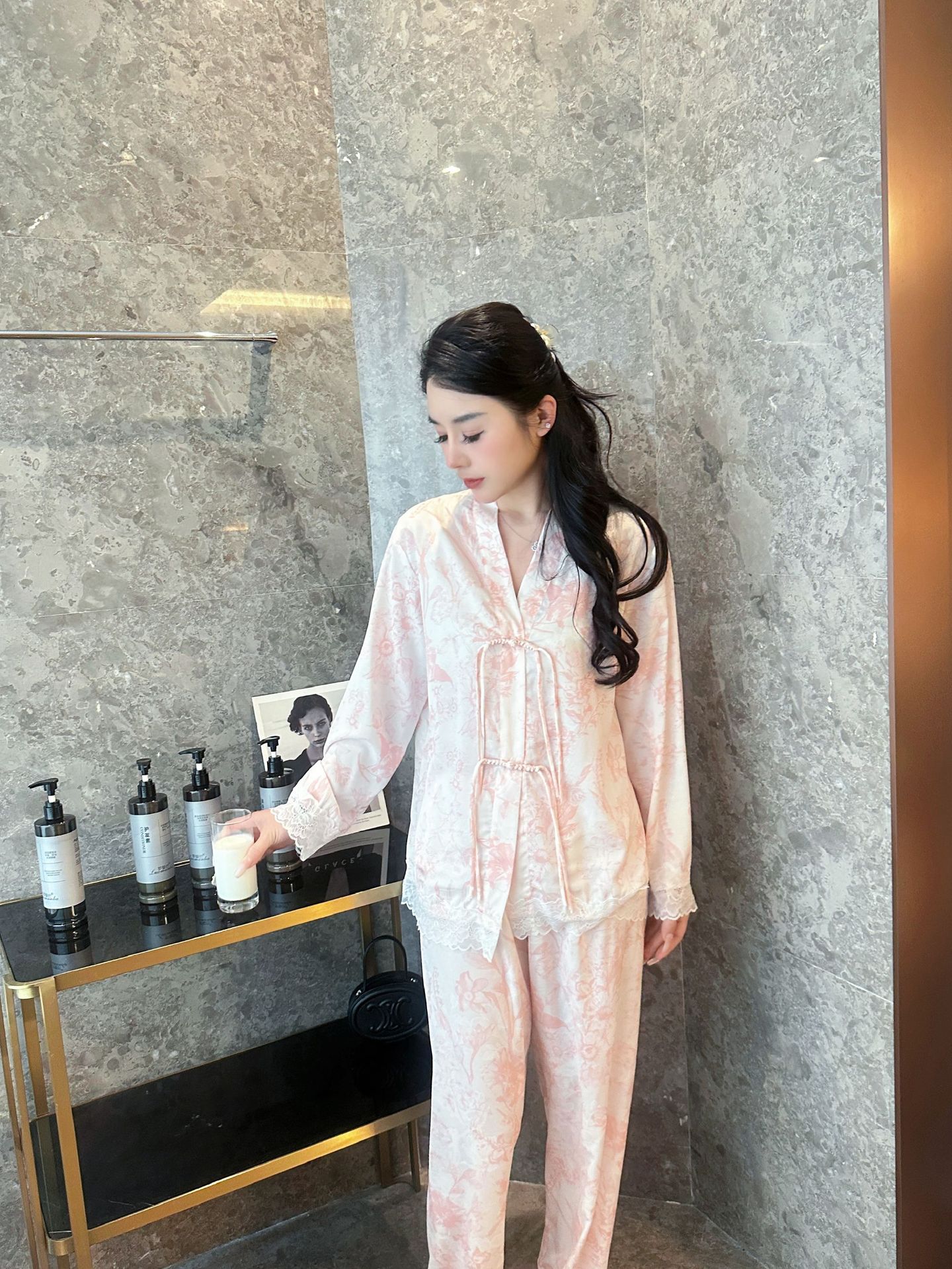 国潮Yase【宫廷风林】国潮睡衣女冰丝花卉新中式盘扣春秋季长袖家居服详情19