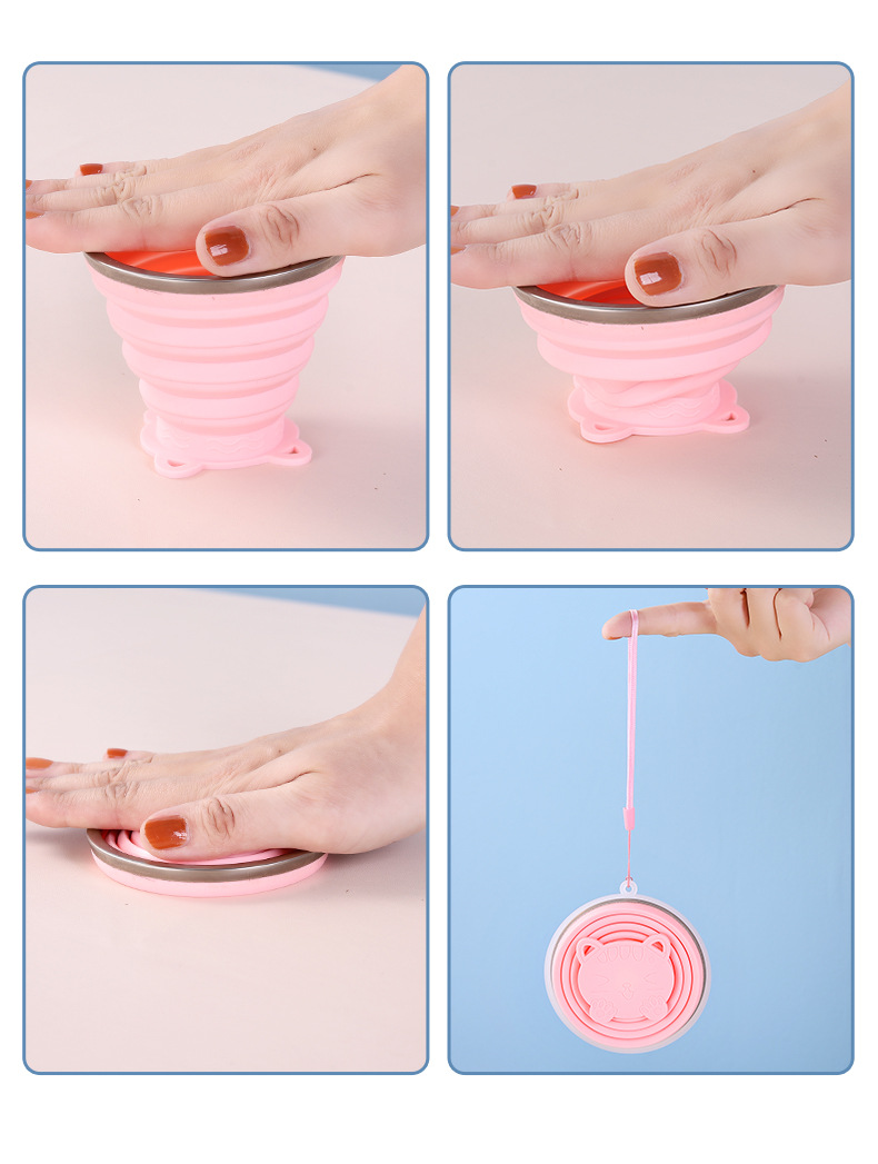 跨境硅胶折叠杯子食品级带盖可伸缩便携式户外旅行环保杯礼品水杯详情7