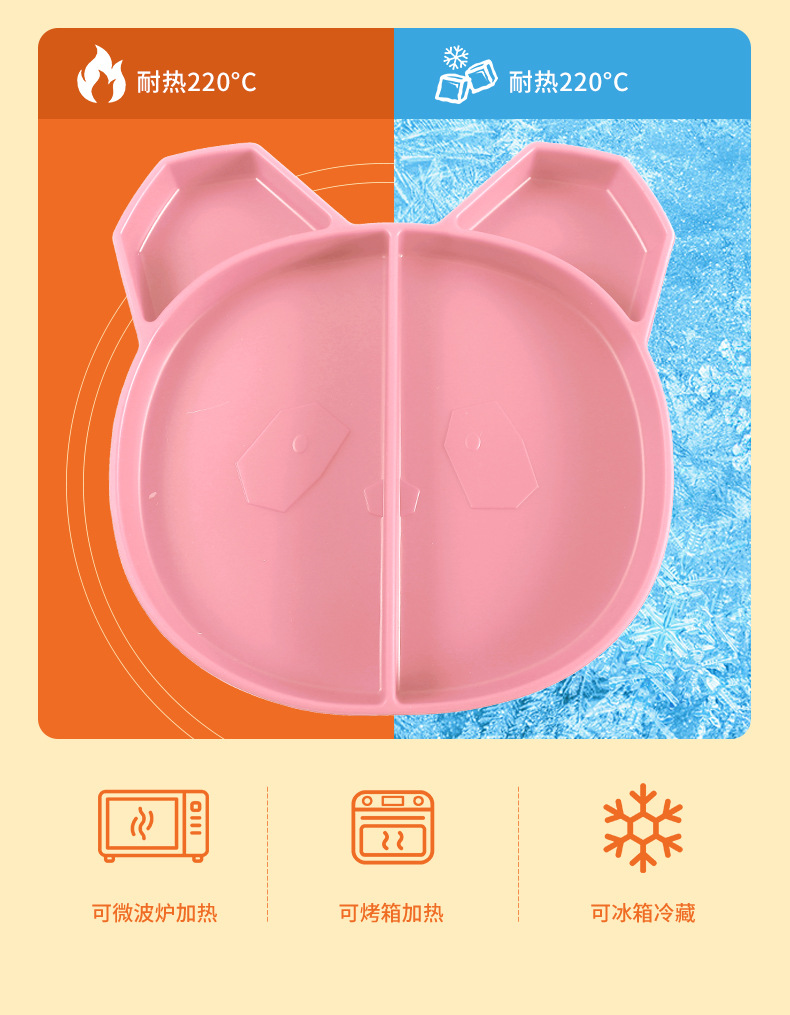 熊猫硅胶餐盘宝宝喂养餐具亚马逊儿童辅食碗防摔防滑隔热分格盘详情7