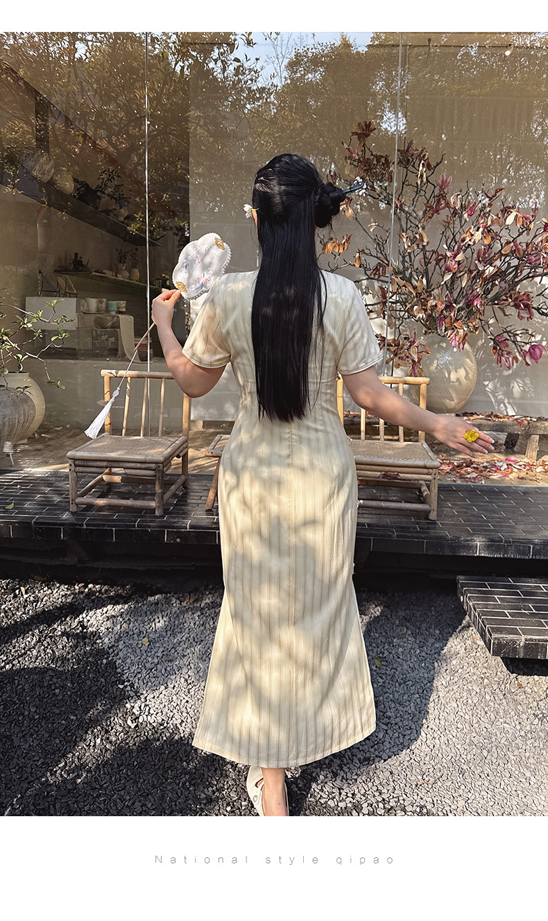 56146 French Summer Cheongsam 2025 New Style, everyday style, striped retro retro young cheongsam from the Republic of China era, large size pic 18