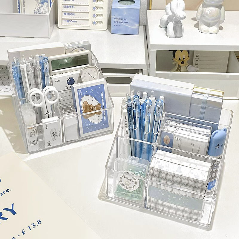 Transparent five-compartment acrylic pen holder, ins high appearance level storage box, desk storage, square plastic pen holder storage pic 5