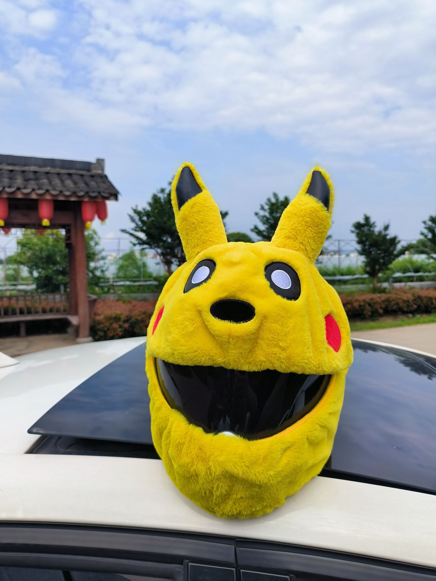 Cartoon outdoor cycling mask, Pikachu plush, personalized and fashionable helmet cover, motorcycle safety helmet protective cover for protection pic 13