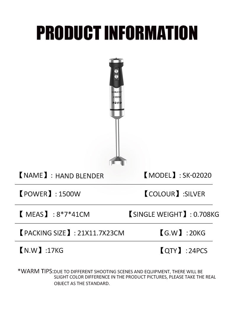 Foreign trade SOKANY02020 BLENDER Bar, Multi-functional Food processor, Juicer, Shredding Bar, HAND BLENDER pic 3