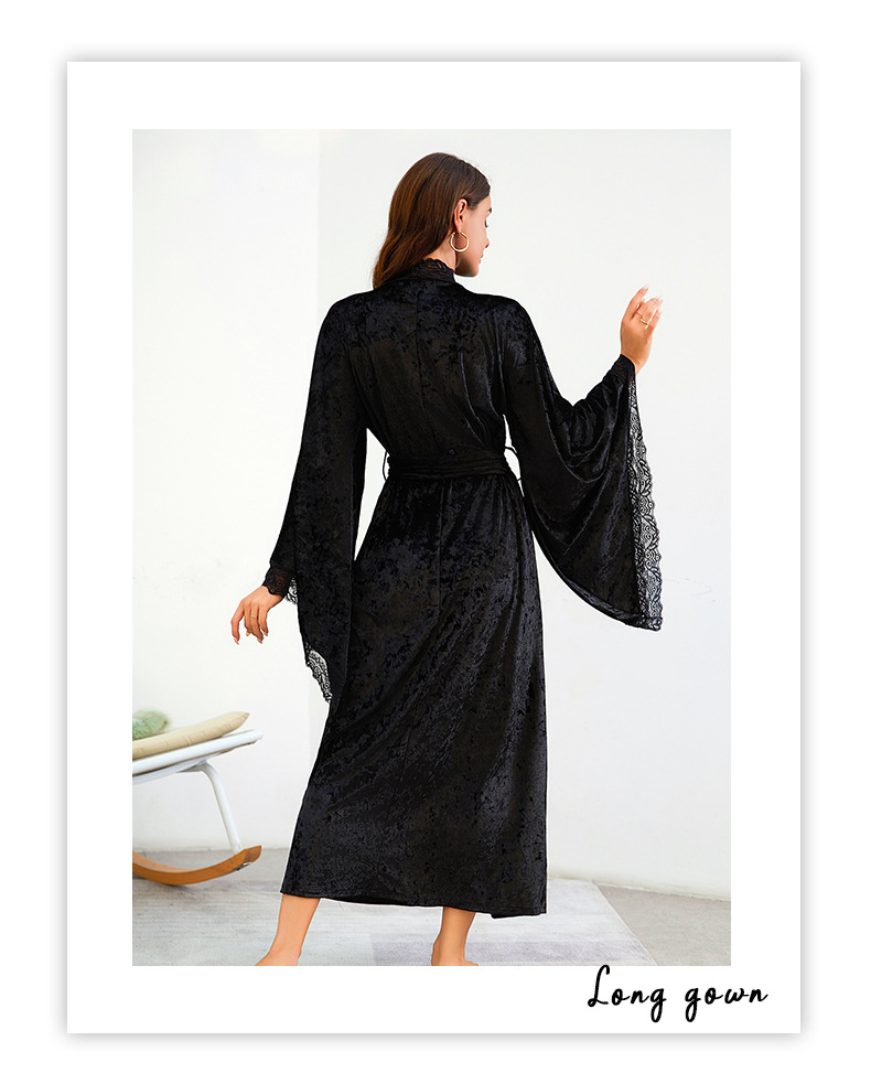 Factory direct sales of velvet and lace patchwork home wear series, sexy V-neck slit nightgowns, halter nightgowns in multiple styles pic 6