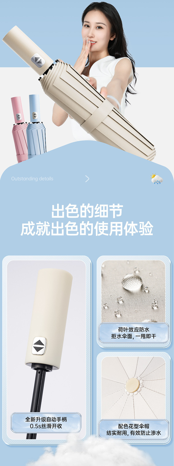 三折24骨全自动雨伞大号黑胶遮阳伞防晒批发太阳伞折叠晴雨伞定制详情18