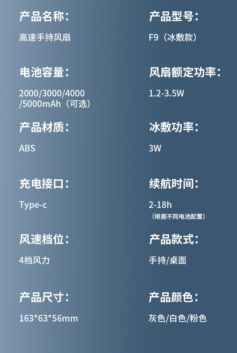 New cross-border high-speed handheld fan, desktop usb charging turbine fan, ice pack cooling pocket mini fan pic 21