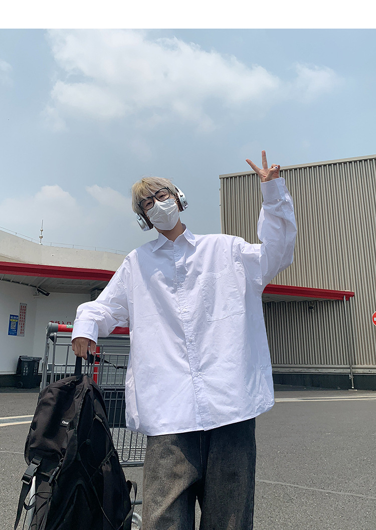 简恒薄款纯棉纯色衬衫男士长袖宽松防晒外套秋季痞帅日系休闲衬衣 pic 26