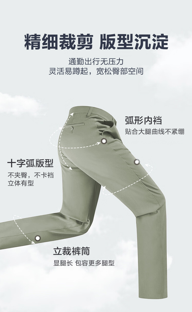 高端桑蚕丝系列休闲裤男士清凉透气直筒裤子男款商务西裤夏季薄款详情5