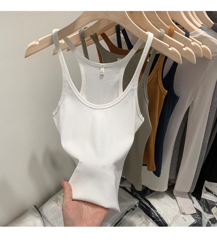 一件代发甜辣U领红色吊带女春夏修身螺纹内搭上衣美式细肩带背心详情19