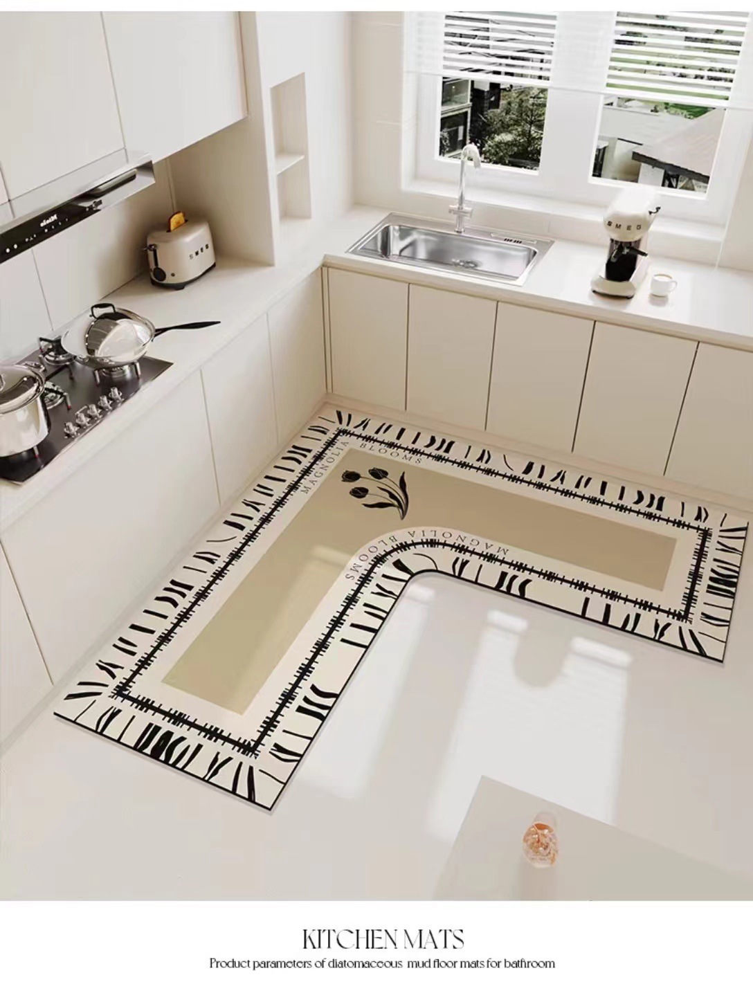 硅藻泥地垫轻奢优雅厨房专用L型吸水脚垫耐磨耐脏易打理家用地垫详情6