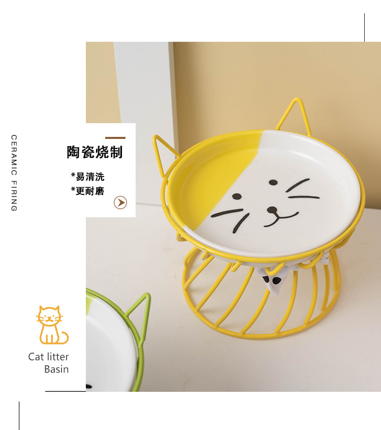 Wow custom cat bowl, ceramic high-legged neck guard, large-mouthed pet food bowl, Garfield cat special flat face bowl snack plate pic 8