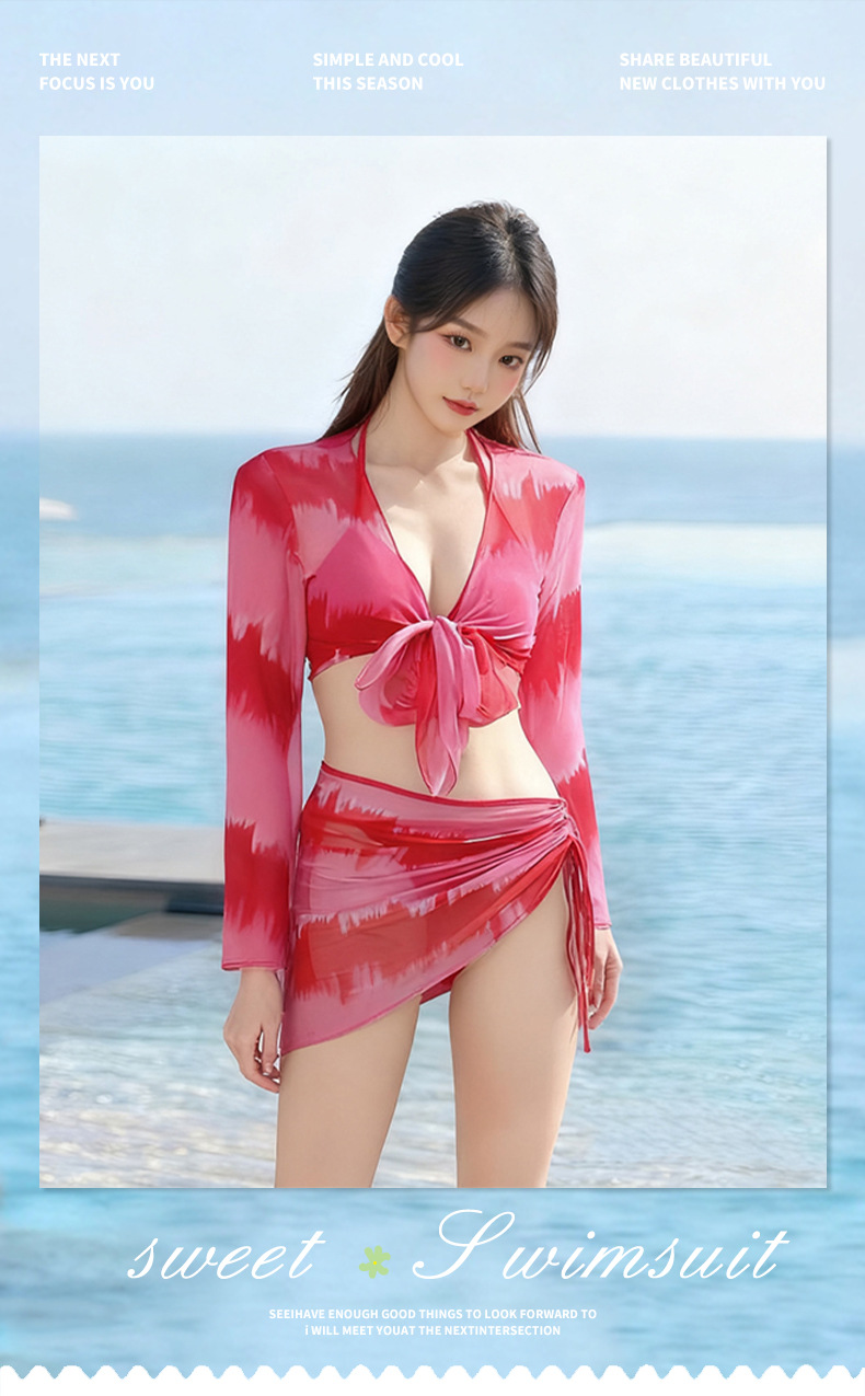 Baiya Swimwear Women 2025 Bikini Four-piece Set Long-sleeved Gradient Smudged Sun Protection Slimming Hot Spring Vacation Swimwear -107082 pic 1