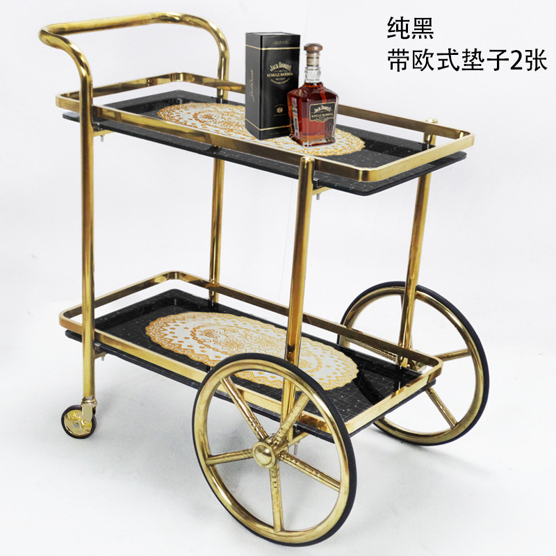 European-style titanium gold wine cart, imperial concubine wine cart, cake cart, double-layer food delivery cart, 4S store pastry and hotel service cart pic 8